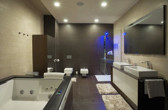 Modern house bathroom interior with simple and expensive furniture.